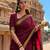 Maroon silk blend banarasi saree with unstitched blouse piece