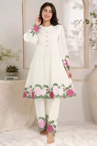 white color embroidery  work silk blend salwar suit