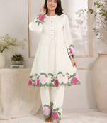 white color embroidery  work silk blend salwar suit