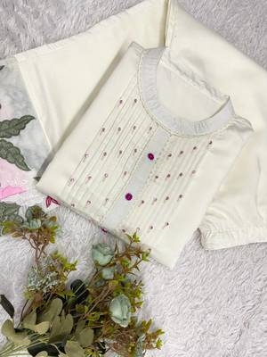 white color embroidery  work silk blend salwar suit 2