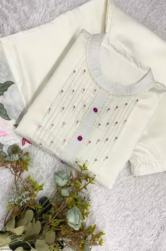 white color embroidery  work silk blend salwar suit