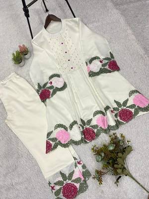 white color embroidery  work silk blend salwar suit 3