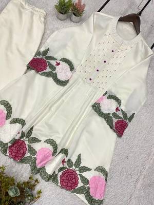 white color embroidery  work silk blend salwar suit 4