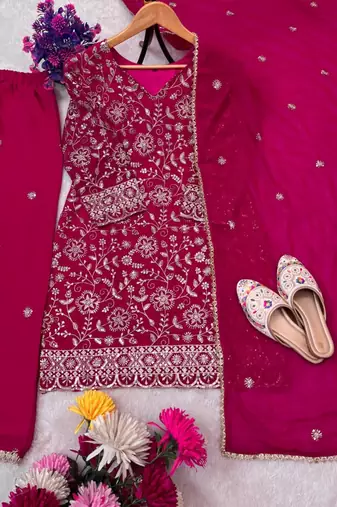 Georgette pink embroidered palazzo set