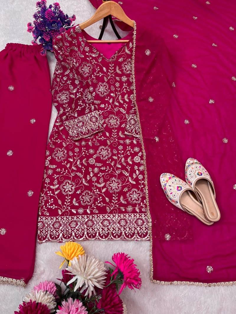 Georgette pink embroidered palazzo set