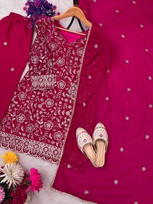 Georgette pink embroidered palazzo set 3