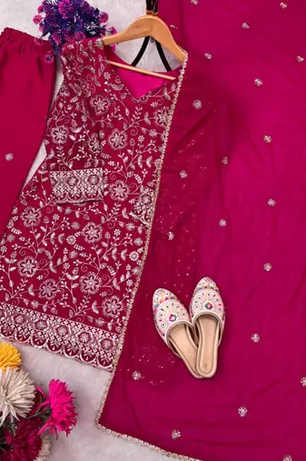 Georgette pink embroidered palazzo set