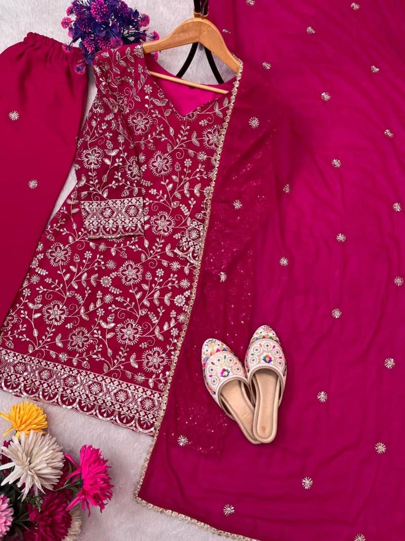 Georgette pink embroidered palazzo set