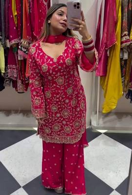 Georgette pink embroidered palazzo set 1