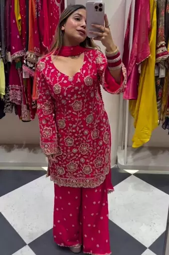 Georgette pink embroidered palazzo set