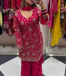 Georgette pink embroidered palazzo set
