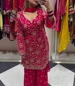 Georgette pink embroidered palazzo set