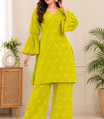 Mehendi color embroidery  work cotton salwar suit