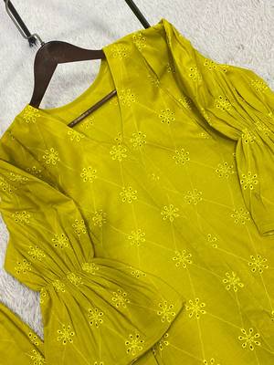 Mehendi color embroidery  work cotton salwar suit 2