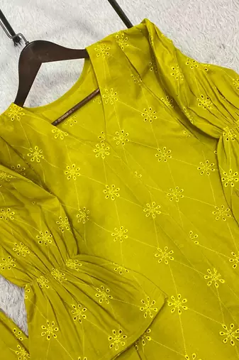Mehendi color embroidery  work cotton salwar suit