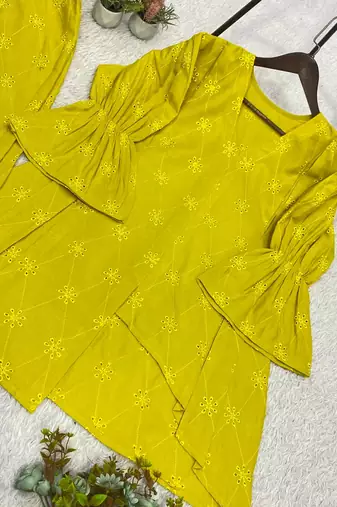 Mehendi color embroidery  work cotton salwar suit