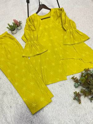 Mehendi color embroidery  work cotton salwar suit 4