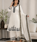 white color embroidery and mirror work rayon salwar suit