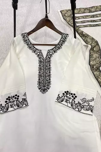 white color embroidery and mirror work rayon salwar suit