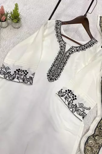 white color embroidery and mirror work rayon salwar suit