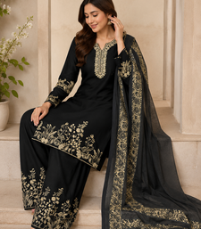 black color embroidery and mirror work rayon salwar suit