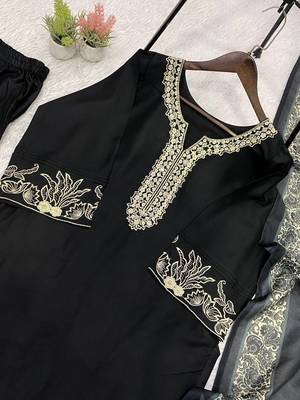 black color embroidery and mirror work rayon salwar suit 2