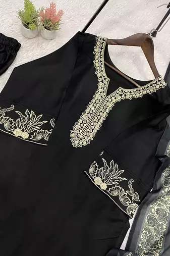 black color embroidery and mirror work rayon salwar suit