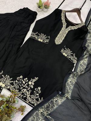 black color embroidery and mirror work rayon salwar suit 3