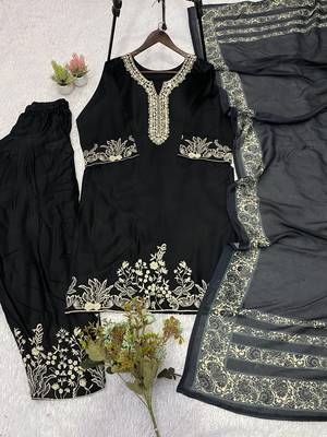 black color embroidery and mirror work rayon salwar suit 5