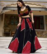 navratri special ajrakh printed rayon lehenga choli with gota patti lace - free size