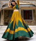 navratri special ajrakh printed rayon lehenga choli with gota patti lace - free size