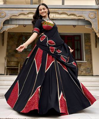 navratri special ajrakh printed rayon lehenga choli with gota patti lace - free size 4