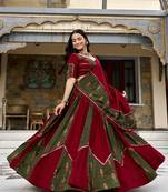 navratri special ajrakh printed rayon lehenga choli with gota patti lace - free size