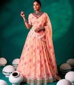 Navratri Special Floral Printed Tabby Silk Stitched Free Size Lehenga Choli