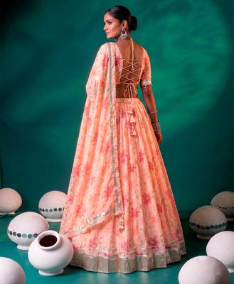 Navratri Special Floral Printed Tabby Silk Stitched Free Size Lehenga Choli 3