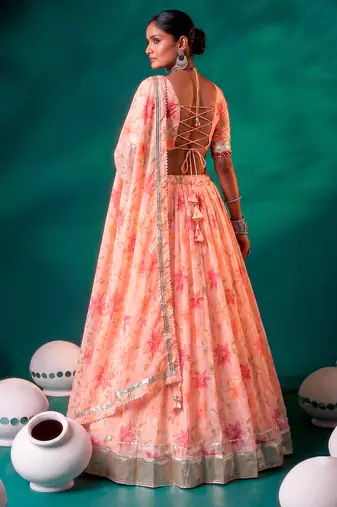 Navratri Special Floral Printed Tabby Silk Stitched Free Size Lehenga Choli