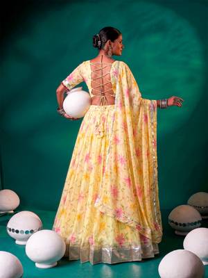 Navratri Special Floral Printed Tabby Silk Stitched Free Size Lehenga Choli 3