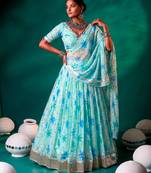 Navratri Special Floral Printed Tabby Silk Stitched Free Size Lehenga Choli