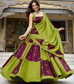 navratri special ajrakh printed rayon lehenga choli with gota patti lace - free size