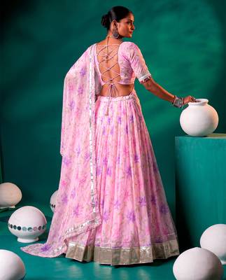 Navratri Special Floral Printed Tabby Silk Stitched Free Size Lehenga Choli 3