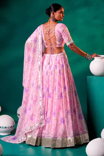 Navratri Special Floral Printed Tabby Silk Stitched Free Size Lehenga Choli
