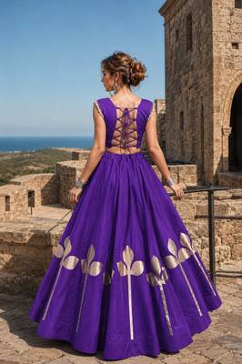 Violet Silk Blend Free Size Stitched Navratri Lehenga Choli with Mirror & Gamthi Embroidery Work 2