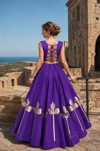 Violet Silk Blend Free Size Stitched Navratri Lehenga Choli with Mirror & Gamthi Embroidery Work