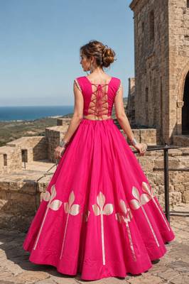 Rani Silk Blend Free Size Stitched Navratri Lehenga Choli with Mirror & Gamthi Embroidery Work 2