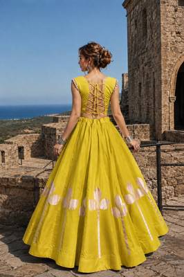 Olive Silk Blend Free Size Stitched Navratri Lehenga Choli with Mirror & Gamthi Embroidery Work 2