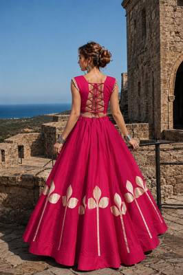 Red Silk Blend Free Size Stitched Navratri Lehenga Choli with Mirror & Gamthi Embroidery Work 2