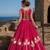 Red Silk Blend Free Size Stitched Navratri Lehenga Choli with Mirror & Gamthi Embroidery Work