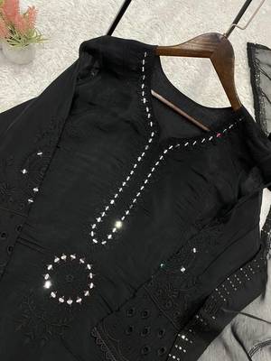 black color sequence embroidery and mirror work chanderi salwar suit 2
