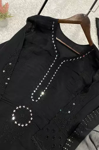 black color sequence embroidery and mirror work chanderi salwar suit