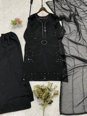 black color sequence embroidery and mirror work chanderi salwar suit 5